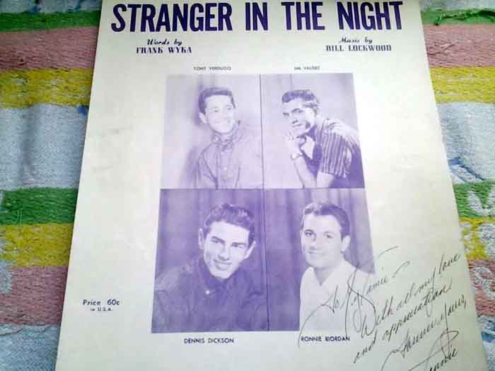 Christopher photo on the sheet music for the song Stranger In The Night
