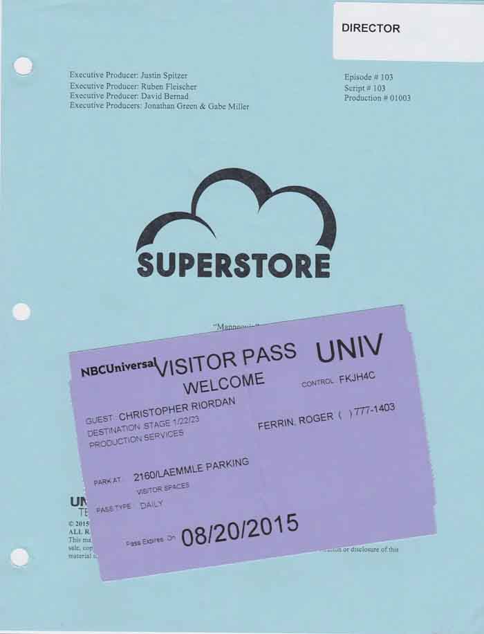 Superstore Script and Universal Studios parking pass